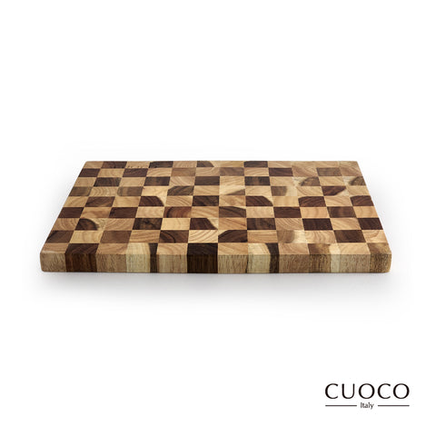 【義大利CUOCO】純淨自然系列-頂級棋盤格原木砧板37x26cm
