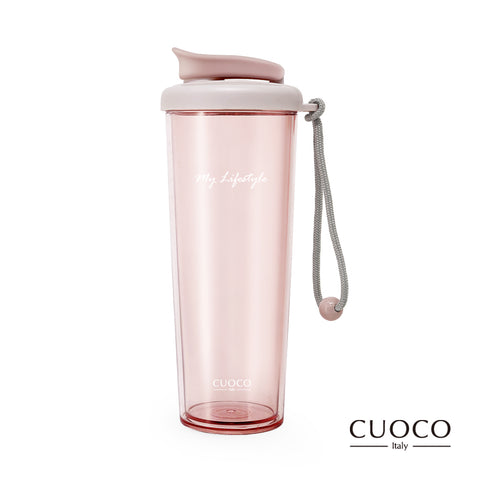 【義大利CUOCO】時尚雙層晶透杯700ml (北歐粉/冰川藍)