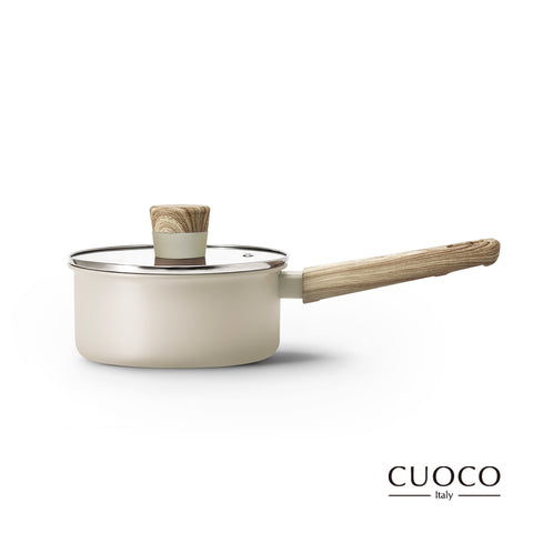 【義大利CUOCO】北歐系列-暖白仙子IH超級陶瓷不沾奶鍋16cm(附蓋)