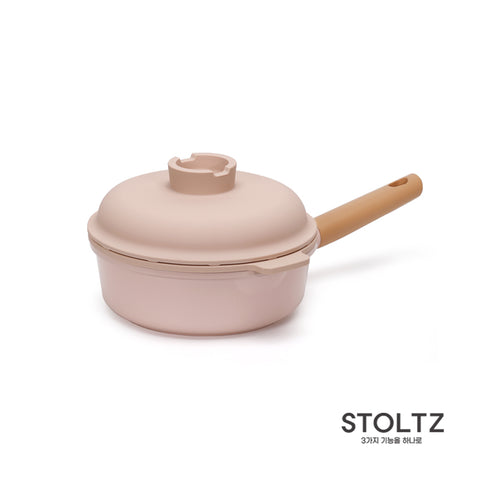 北歐粉彩陶瓷22cm深煎鍋組(深煎+矽膠蓋+矽膠蒸籠)