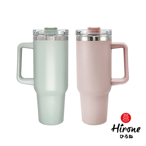 【日系美學】超大容量-鈦陶瓷霸王保溫杯1200ml(北歐粉/鼠草綠)