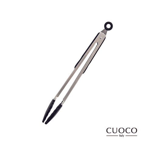 【義大利CUOCO】加長型不鏽鋼柄-黑色料理夾34cm