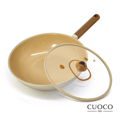 【義大利CUOCO】北歐系列-暖白小熊IH不沾鍋具組(炒鍋+湯鍋+奶鍋)