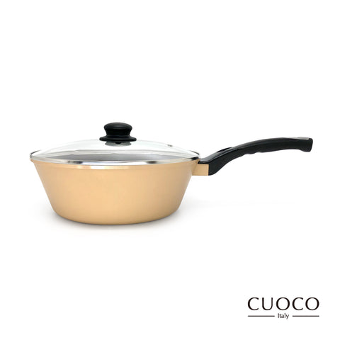 完售【義大利CUOCO】專利石墨烯S2-奶茶限定版小帥鍋28cm(附蓋)