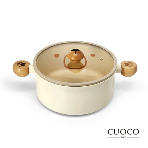 【義大利CUOCO】北歐系列-暖白小熊IH不沾鍋具組(炒鍋+湯鍋+奶鍋)