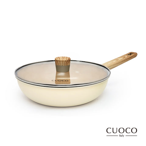 【義大利CUOCO】北歐系列-暖白仙子IH陶瓷不沾炒鍋28cm(附蓋)
