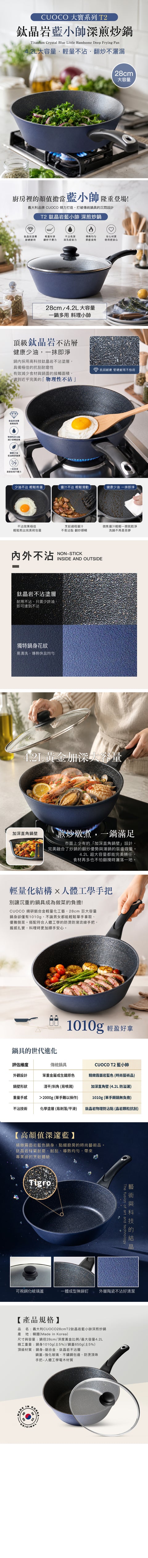 義大利CUOCO 28cmT2 鈦晶岩藍小帥深煎炒鍋(含蓋)