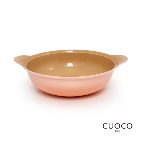 【義大利CUOCO】年度限定版-漸層粉橘陶瓷不沾鍋具組(炒鍋+平底鍋+湯鍋)