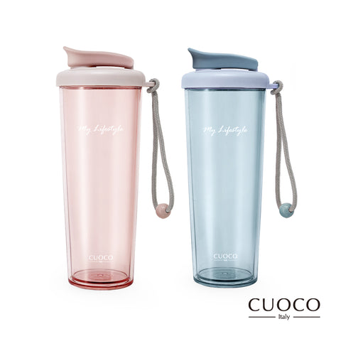 蕭可樂【義大利CUOCO】時尚雙層晶透杯700ml (北歐粉/冰川藍)