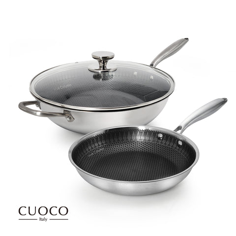 義大利CUOCO 316不鏽鋼蜂巢雙鍋3件組(32炒+32蓋+24平)