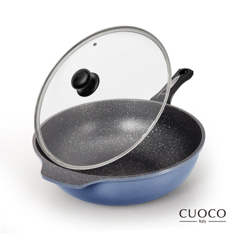 義大利CUOCO 34cm T2 鈦晶岩藍小帥大寶炒鍋組(含蓋)