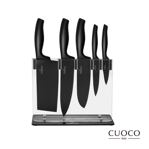 【義大利CUOCO】420黑科技粉末鋼刀組(切片刀+廚師刀+三德刀+萬用刀+果皮刀)